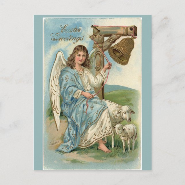 Vintage Victorian Easter Angel With Sheep Postcard (Front)