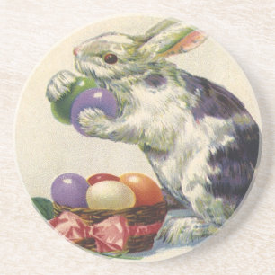 Vintage Victorian Easter Bunny, Eggs and Flowers Coaster