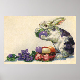 Vintage Victorian Easter Bunny, Eggs and Flowers Poster