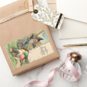 Vintage Victorian Easter Greetings with Gnome Rectangular Sticker