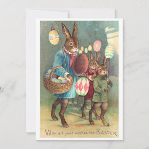 Vintage Victorian Easter Wishes with Bunnies Invitation