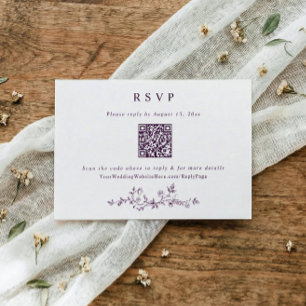Vintage Victorian Eggplant Purple Wedding QR Code RSVP Card