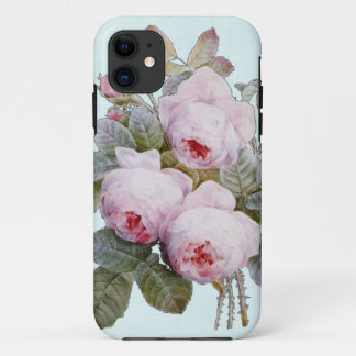 Vintage Victorian English Roses On Baby Blue iPhone 11 Case