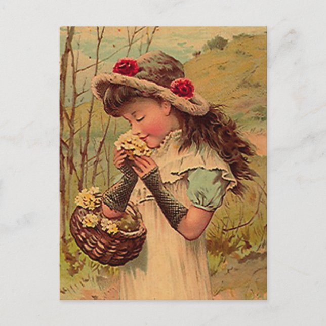 VINTAGE VICTORIAN Enjoying Wild Flowers POSTCARD (Front)