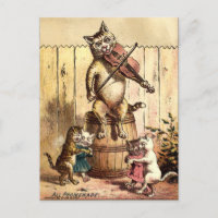 Vintage Victorian Era Cat Playing A Fiddle
