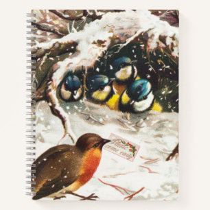 Vintage Victorian era Christmas Card, Birds Notebook