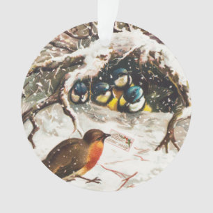 Vintage Victorian era Christmas Card, Birds Ornament