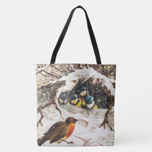 Vintage Victorian era Christmas Card, Birds Tote Bag