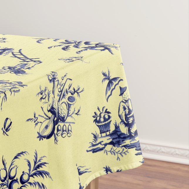 Vintage Victorian Era French Chinoiserie Pattern Tablecloth (In Situ)