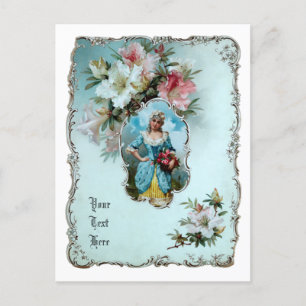 Vintage Victorian Era Girl With Basket Of Roses Postcard