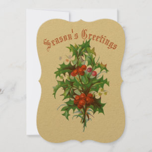Vintage Victorian Era Holly Holiday Card