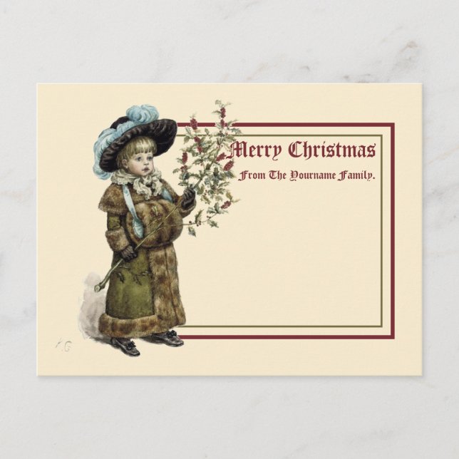 Vintage Victorian era Kate Greenaway Christmas Postcard (Front)