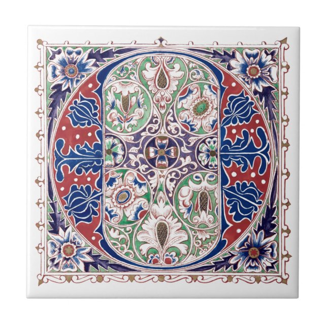 Vintage Victorian Era Mediaeval Style Illuminated  Tile (Front)