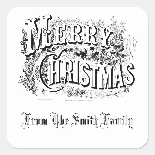 Vintage Victorian Era Merry Christmas Square Sticker (Front)