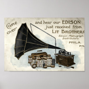 Vintage Victorian Era Phonograph Ad Poster