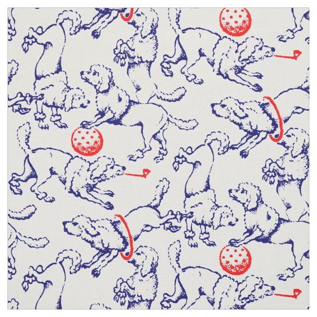 Vintage Victorian Era Playful Poodles Pattern Fabric (Swatch)