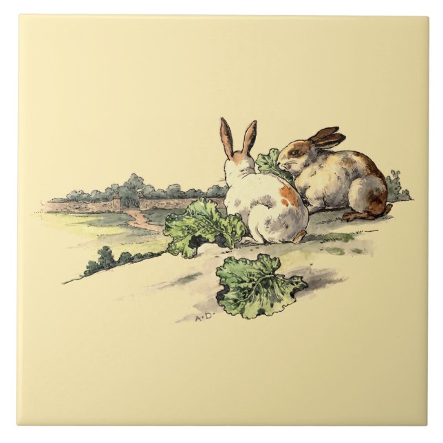 Vintage Victorian Era Rabbits Tile (Front)