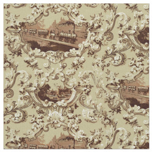 Vintage Victorian Era Steam Locomotive Train Fabric