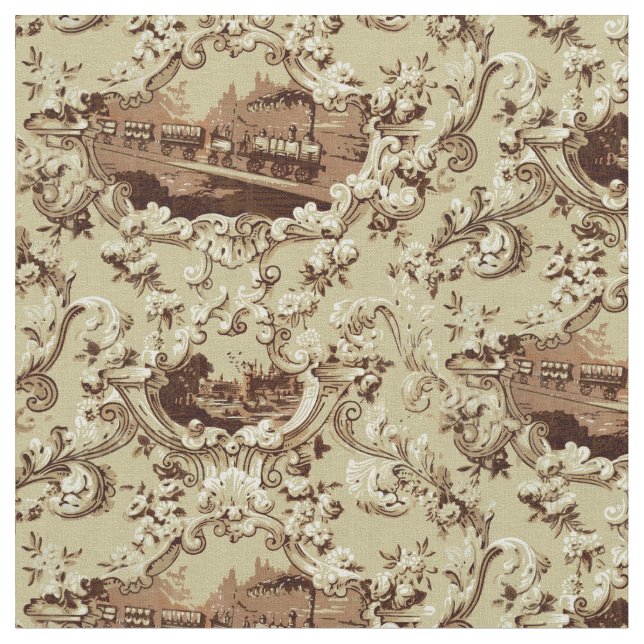Vintage Victorian Era Steam Locomotive Train Fabric (Close Up)