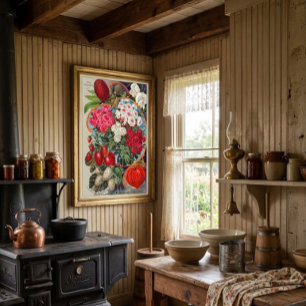 Vintage Victorian Era Strawberries & Flowers Cover Poster