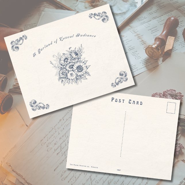 Vintage Victorian Era Summer Postcard (Vintage Victorian Summer Postcard with Sunflowers)