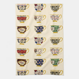 Vintage Victorian Era Tea Cup Designs Pattern Tea Towel