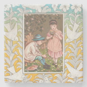 Vintage VIctorian Era Valentine's Day Card, 1876 Stone Coaster