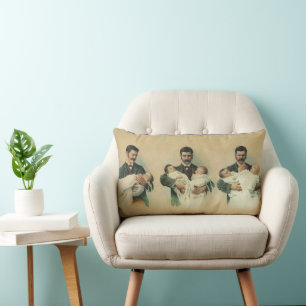 Vintage Victorian Father's Day, It's Triplets! Lumbar Cushion