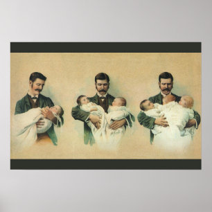 Vintage Victorian Father's Day, It's Triplets! Poster