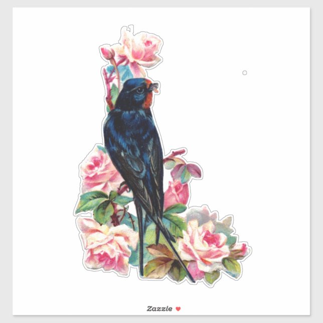 VINTAGE VICTORIAN FLORAL BIRD STICKER (Sheet)