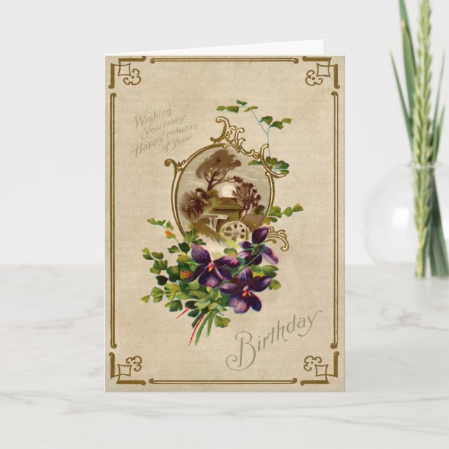 Vintage Victorian Floral Birthday Day Card (Front)