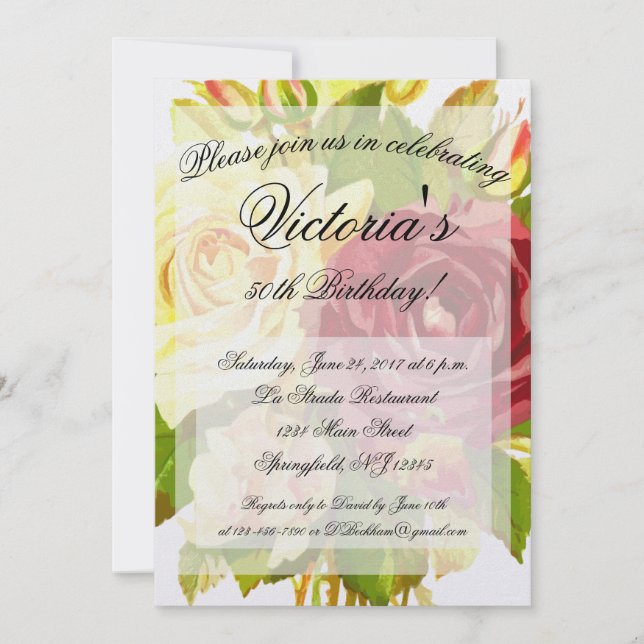 Vintage Victorian Floral Birthday Party Invitation (Front)