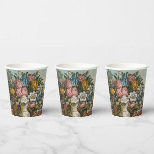 Vintage Victorian Floral & Fruit Still Life Art Paper Cups