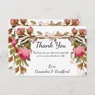 Vintage Victorian Floral Pink Roses Wedding Thank Thank You Card