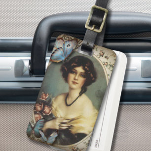 vintage victorian floral retro paris woman luggage tag