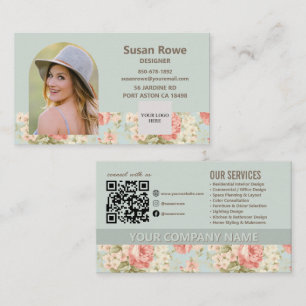 Vintage Victorian Floral Roses QR Code Arch Photo Business Card