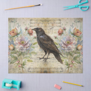 Vintage Victorian Floral Sheet Music & Raven