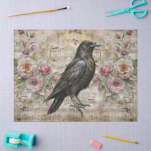 Vintage Victorian Floral Sheet Music & Raven