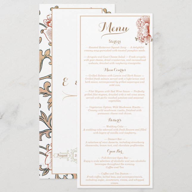 Vintage Victorian Floral Wedding  Menu (Front/Back)