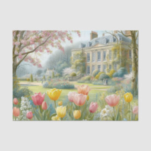 Vintage Victorian flowers garden and mansion  Tissue Paper