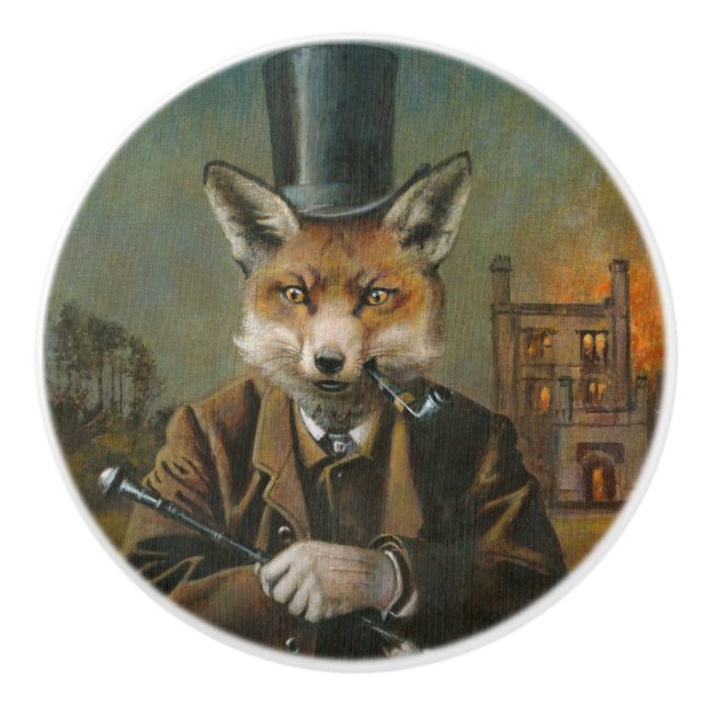 Vintage Victorian Fox Ceramic Knob (Front)