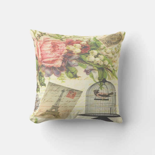 Vintage Victorian French Bird Cage Throw Pillow (Front)
