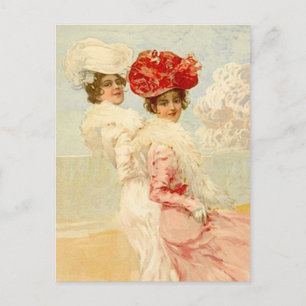 VINTAGE VICTORIAN FRIENDS  AT THE BEACH POSTCARD