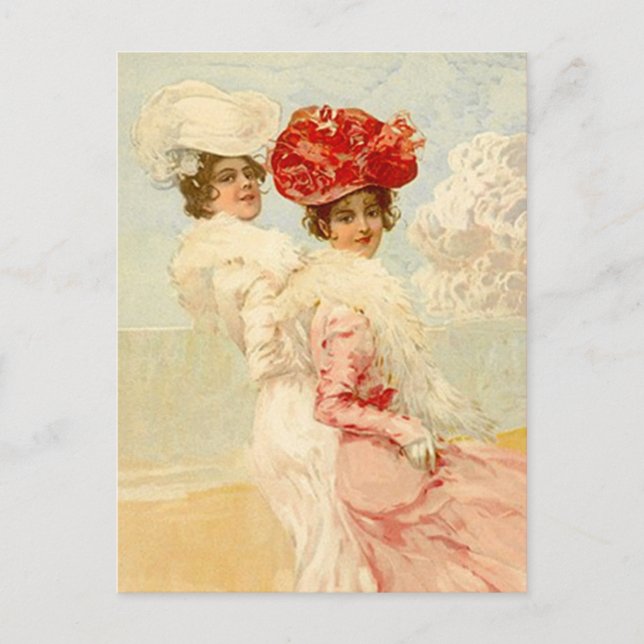 VINTAGE VICTORIAN FRIENDS  AT THE BEACH POSTCARD (Front)