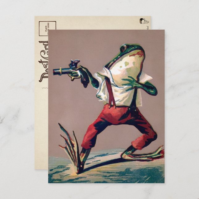 Vintage Victorian Frog with Gun Postcard (Front/Back)