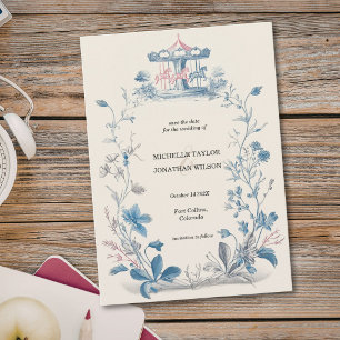 Vintage Victorian Garden Carousel Save the Date Invitation