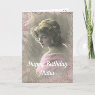 Vintage, Victorian Girl. Birthday. Card