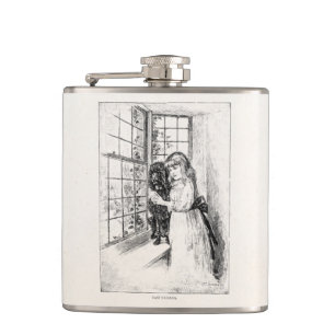 Vintage Victorian Girl Poodle - Template Blank Hip Flask