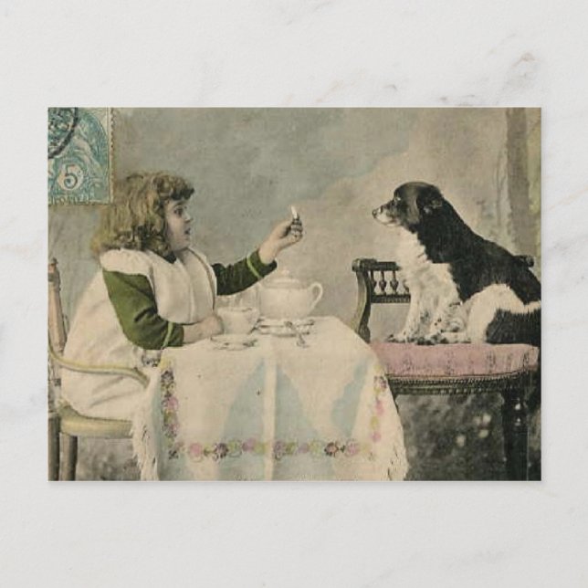 Vintage Victorian Girl Tea Party Postcard (Front)