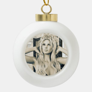 Vintage Victorian Glamour Portrait Art Ceramic Ball Christmas Ornament
